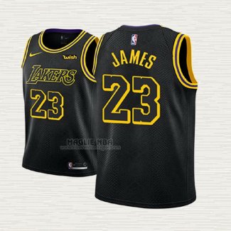 Maglia Lebron James NO 23 Bambino Los Angeles Lakers Citta 2017-18 Nero