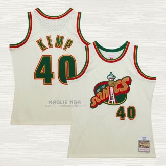 Maglia Shawn Kemp NO 40 Seattle SuperSonics Mitchell & Ness Chainstitch Crema