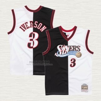 Maglia Allen Iverson NO 3 Philadelphia 76ers Mitchell & Ness Split 2000-01 Nero Bianco