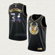 Maglia Giannis Antetokounmpo NO 34 Milwaukee Bucks Golden Edition 2021-22 Nero