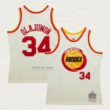 Maglia Hakeem Olajuwon NO 32 Houston Rockets Mitchell & Ness Chainstitch Crema
