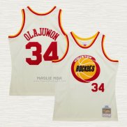 Maglia Hakeem Olajuwon NO 32 Houston Rockets Mitchell & Ness Chainstitch Crema