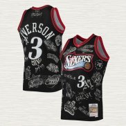 Maglia Allen Iverson NO 3 Philadelphia 76ers Mitchell & Ness Tattoo 1997-98 Nero