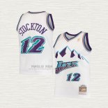 Maglia John Stockton NO 12 Bambino Utah Jazz Hardwood Classics Throwback 1996-97 Bianco