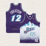 Maglia John Stockton NO 12 Utah Jazz Hardwood Classics Throwback 1996-97 Viola