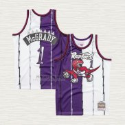 Maglia Tracy Mcgrady NO 1 Toronto Raptors Mitchell & Ness Split 1998-99 Viola Bianco