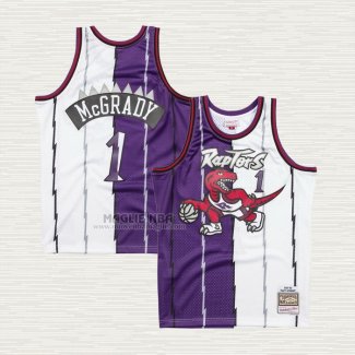 Maglia Tracy Mcgrady NO 1 Toronto Raptors Mitchell & Ness Split 1998-99 Viola Bianco