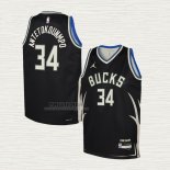 Maglia Giannis Antetokounmpo NO 34 Bambino Milwaukee Bucks Statement 2022-23 Nero
