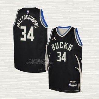 Maglia Giannis Antetokounmpo NO 34 Bambino Milwaukee Bucks Statement 2022-23 Nero