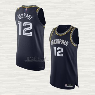 Maglia Ja Morant NO 12 Memphis Grizzlies Citta Autentico 2021-22 Blu