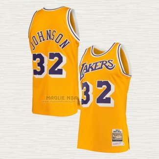Maglia Magic Johnson NO 32 Los Angeles Lakers Mitchell & Ness 1984-85 Giallo