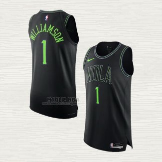 Maglia Zion Williamson NO 1 New Orleans Pelicans Citta Autentico 2023-24 Nero