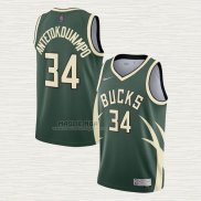 Maglia Giannis Antetokounmpo NO 34 Milwaukee Bucks Earned 2020-21 Verde