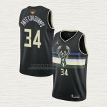 Maglia Giannis Antetokounmpo NO 34 Milwaukee Bucks Statement 2021 Finals Nero