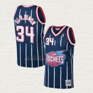 Maglia Hakeem Olajuwon NO 34 Houston Rockets Mitchell & Ness 1996-97 Blu2