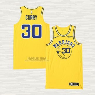 Maglia Stephen Curry NO 30 Golden State Warriors Hardwood Classic Autentico Giallo