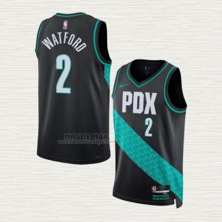 Maglia Trendon Watford NO 2 Portland Trail Blazers Citta 2022-23 Nero