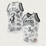 Maglia Allen Iverson NO 3 Philadelphia 76ers Mitchell & Ness Tattoo 1997-98 Bianco