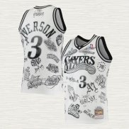 Maglia Allen Iverson NO 3 Philadelphia 76ers Mitchell & Ness Tattoo 1997-98 Bianco
