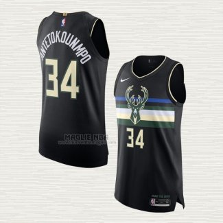 Maglia Giannis Antetokounmpo NO 34 Milwaukee Bucks Statement Autentico Nero