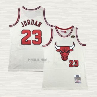 Maglia Michael Jordan NO 23 Chicago Bulls Mitchell & Ness Chainstitch Crema